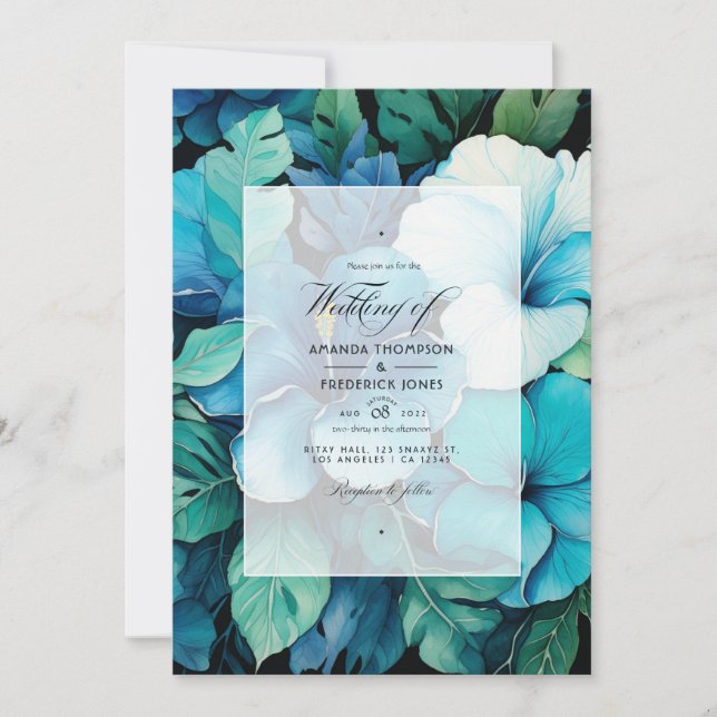 Convite para Casamento Floral de Teal Tropical (Frente)