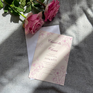 Convite para Casamento Floral de Toile Rosa