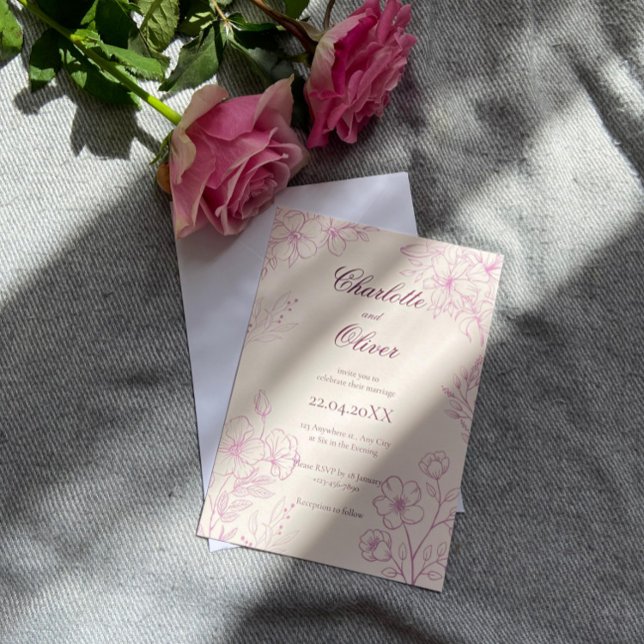 Convite para Casamento Floral de Toile Rosa (Criador carregado)