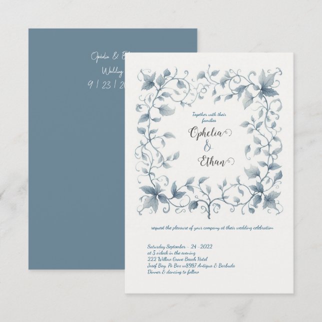 Convite para casamento Floral de Watercolor Dusty  (Frente/Verso)