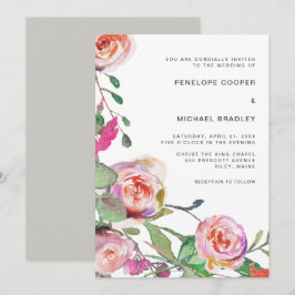 Convite para Casamento Floral de Watercolor em Cin