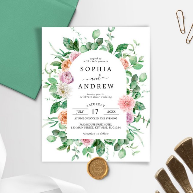Convite para Casamento Floral do Elegante Verde (Criador carregado)