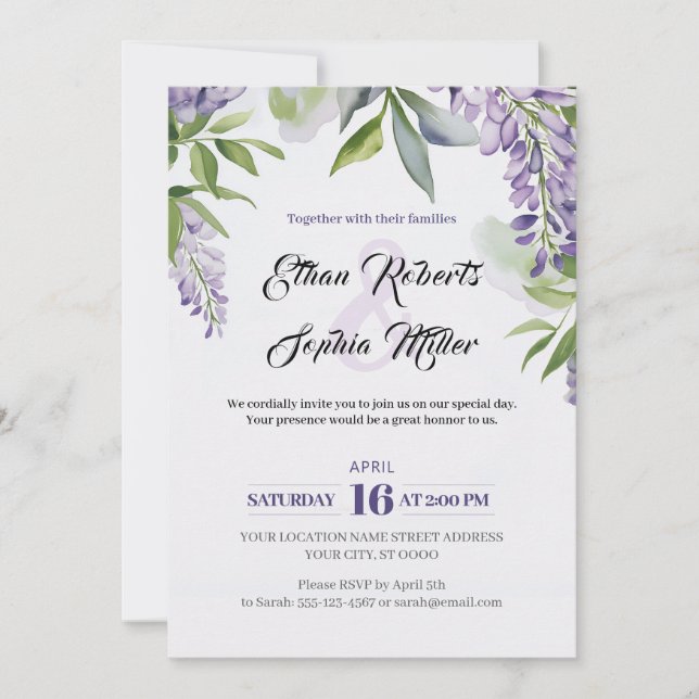 Convite para Casamento Floral do Jardim Lilac (Frente)