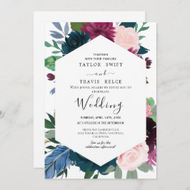 Convite para Casamento Floral do Marinho Blush