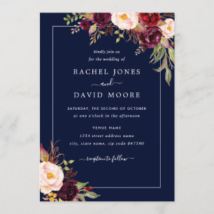 Convite para Casamento Floral do Marinho Moderno