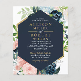 Convite para Casamento Floral Dourado Blush de Mar