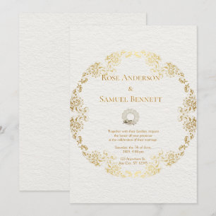 Convite para Casamento Floral Dourado Chic