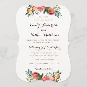Convite para Casamento Floral Dourado de Borgonha