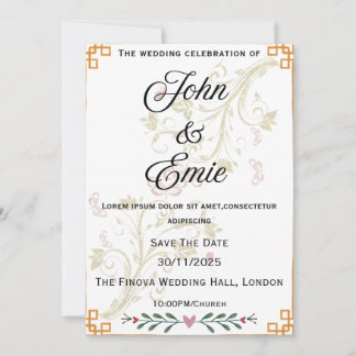 Convite para Casamento Floral Dourado de Luxo