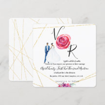 Convite para Casamento Floral Dourado Elegante