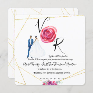 Convite para Casamento Floral Dourado Elegante