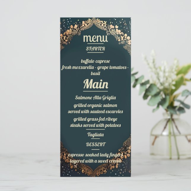 Convite para Casamento Floral Dourado Elegante (Em pé/Frente)