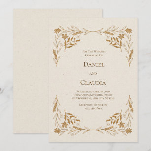 Convite para Casamento Floral Dourado Russo
