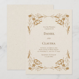 Convite para Casamento Floral Dourado Russo