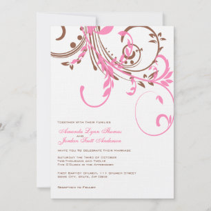 Convite para Casamento Floral Duplo Rosa e Castanh