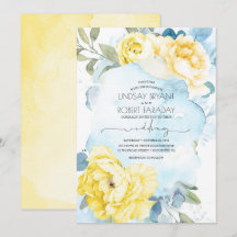 Convite para Casamento Floral Dusty Blue e Yellow