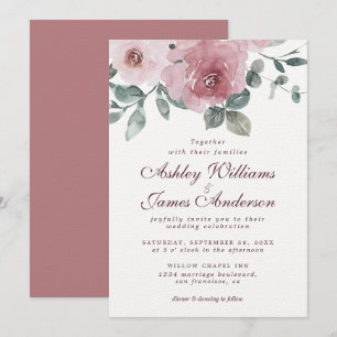 Convite para Casamento Floral Dusty Rosa Burgundy