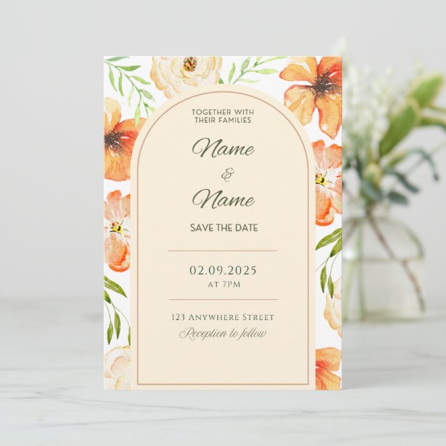 Convite para casamento floral elegante (Em pé/Frente)