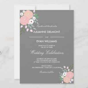 Convite para casamento floral elegante - cinzas