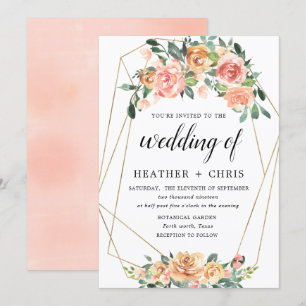 Convite para Casamento Floral Elegante Dourado e P