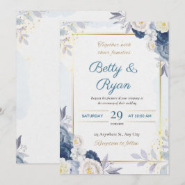 Convite para Casamento Floral Elegante Ivory & Blu