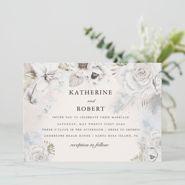 convite para casamento floral elegante romântico (Em pé/Frente)