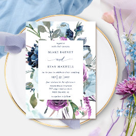 Convite para Casamento Floral Elegante Roxo e Azul