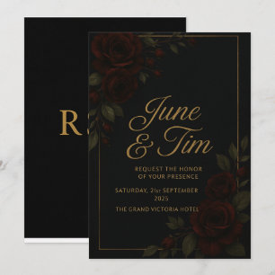 Convite para Casamento Floral Escuro Elegante