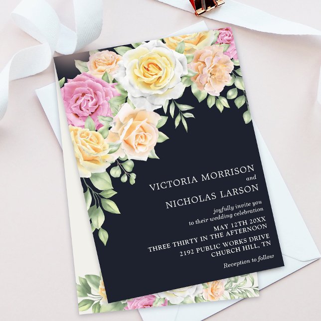Convite para Casamento Floral Escuro Moderno Elega (Criador carregado)