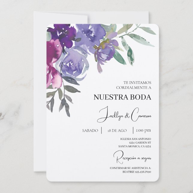 Convite para Casamento Floral Espanhol Vermelho e  (Frente)