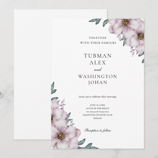 Convite para Casamento Floral Eucalyptus (Frente/Verso)