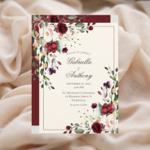 Convite Para Casamento Floral Eucalyptus Burgundy
