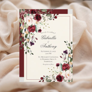 Convite Para Casamento Floral Eucalyptus Burgundy