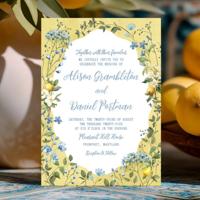 Convite para Casamento Floral La Dolce Vita Lemon (Celebrate your big day with this lemon and wildflower invite inspired by vibrant Italian living. )