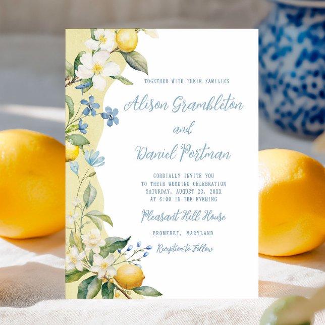 Convite para Casamento Floral La Dolce Vita Lemon (Celebrate your big day with this lemon and wildflower invite inspired by vibrant Italian living.)