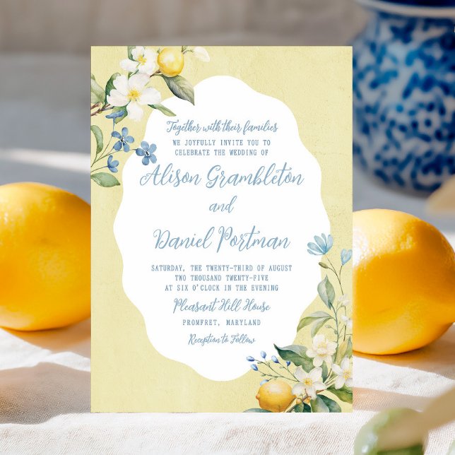 Convite para Casamento Floral La Dolce Vita Lemon (Celebrate your big day with this lemon and wildflower invite inspired by vibrant Italian living.)