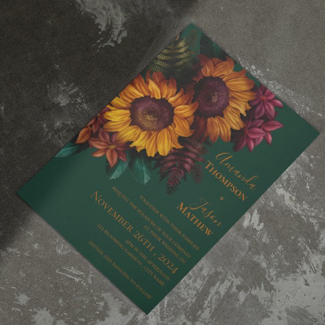 Convite para Casamento Floral Laranja Verde Queima (Green Burnt Orange Floral Wedding Invitation)