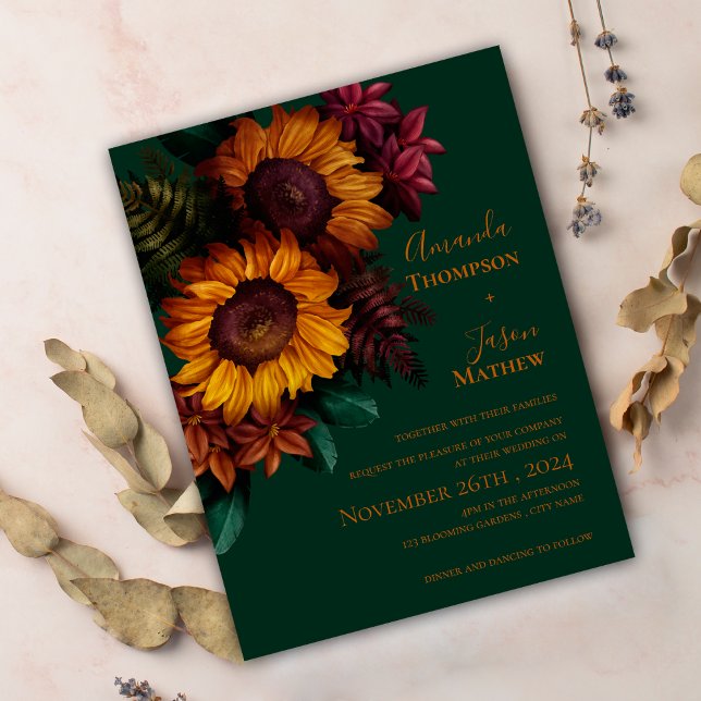 Convite para Casamento Floral Laranja Verde Queima (Green Burnt Orange Floral Wedding Invitation Postcard)