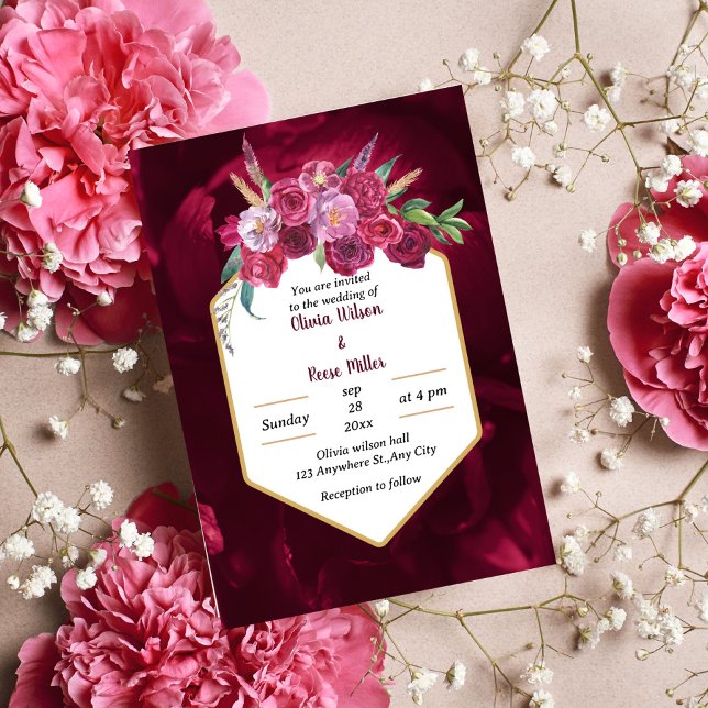 convite para casamento floral magenta rosa elegant (Criador carregado)