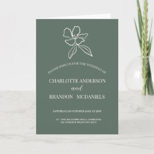 Convite para Casamento Floral Mínimo Verde Florest