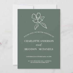 Convite para Casamento Floral Mínimo Verde Florest