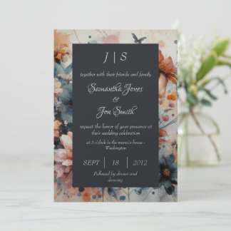 convite para casamento floral moderno azul
