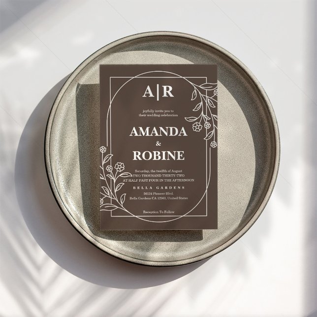 Convite para Casamento Floral Moderno Brown (Criador carregado)