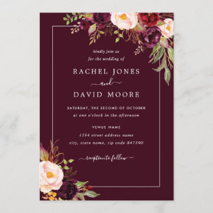 Convite para Casamento Floral Moderno Burgundy