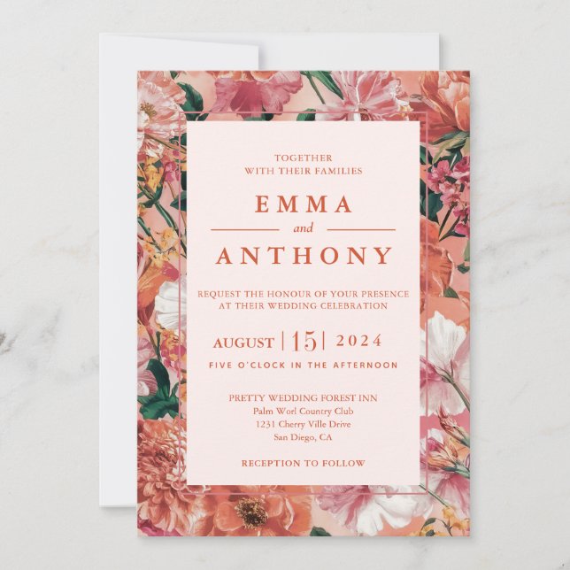 Convite Para Casamento Floral Moderno Do Sunset It (Frente)