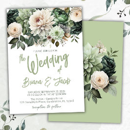 Convite para Casamento Floral Moderno Sage Green