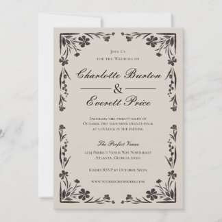 Convite para Casamento Floral Moody Black