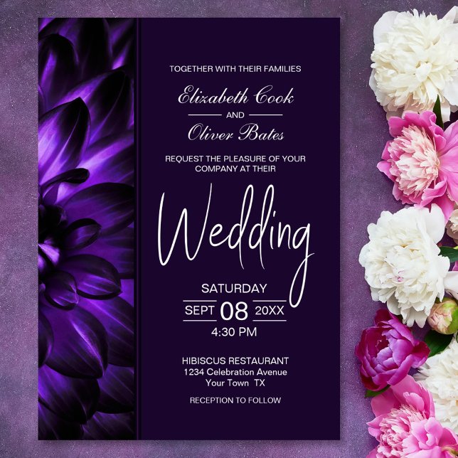 Convite para Casamento Floral Moody Purple (Criador carregado)