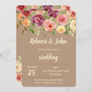 Convite para casamento Floral Nude Watercolor