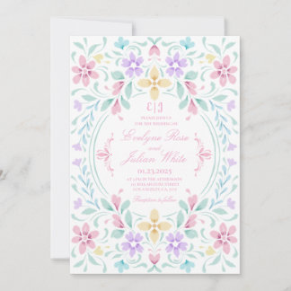 Convite para Casamento Floral Pastel Watercolor